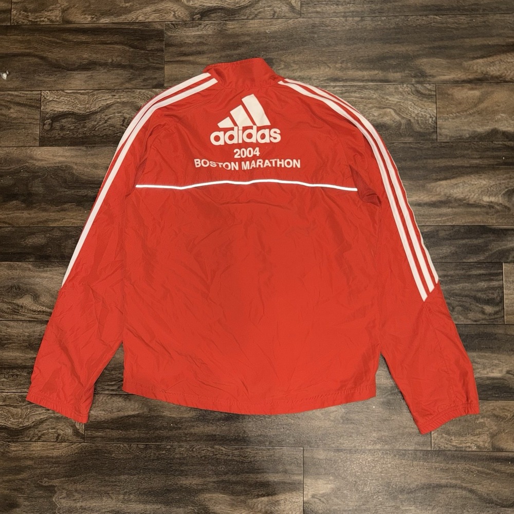 Y2K Adidas 2004 Boston Marathon Full-Zip Windbreaker Jacket Men's Medium Red
